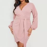 LF5515 Bodycon Wrap V Neck Long Sleeve Above Knee Length Elegant Dress