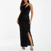 BD1690 Elegant One Shoulder Sequin Party Sexy Slit Cut Out Maxi Dress