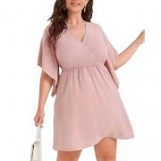 LQ3712 Ruffles Casual Elegant V Neck Short Sleeve Party Dress