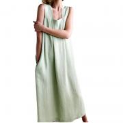 LG5610 Long Summer Square Neck Cotton Linen Casual Elegant Dress