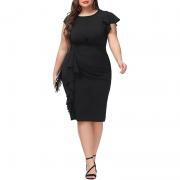 LX3013 Short Ruffle Sleeves Casual Bodycon Office Party Dress