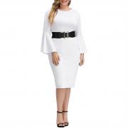 D0006 Custom Long Bell Sleeve Office Church Elegant Party Dress