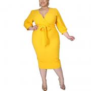 LV3214 Custom Women Plus Size V Neck Midi Casual Party Dress