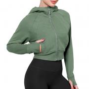 DT1196 Women Cropped Hoodie Thumb Hole Long Sleeve Crop Sweatshirt