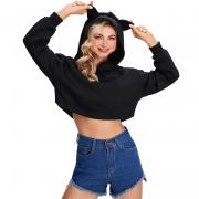 DT1015 Custom Long Sleeve Crop Top Sweatshirt Cute Cat Ear Hoodie