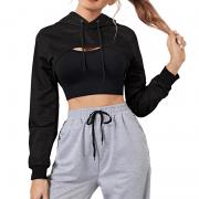 DT1162 Custom Long Sleeve Drawstring Hoodies Sexy Crop Top Sweatshirt