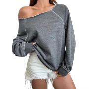 DT1349 Custom Off Shoulder Contrast Stitching Sweatshirt