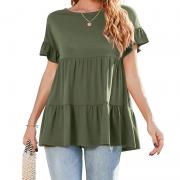 DT1190 Custom Ruffle Short Sleeve T Shirt Crewneck Loose Tee