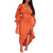 BD1098 Square Collar Bodycon Asymmetric Hem Ruched Long Dress