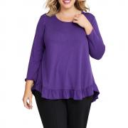 DT1087 Custom Long Sleeve T Shirt Round Neck Ruffle Hem Tops
