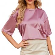 DT1068 Custom Chest Pocket Satin Silky Basic T-shirts