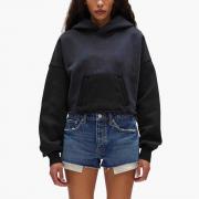 D553 Hooded Casual Front Pocket Short Length Cropped Sweatshirt