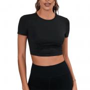 DT1027 Custom Slim Fit Scoop Neck Tight Ruched Crop Top T Shirt