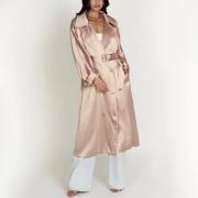 BD1468 Custom Wide Notch Lapel Adjustable Belt Satin Trench Coats