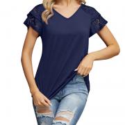 DT1191 Blouse Double Lace Sleeve V Neck Tee-Shirt for Ladies