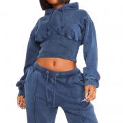 DT1406 Custom Hip Hop Sweatshirts Shirred Waist Cropped Hoodies