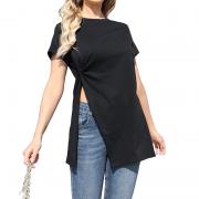 DT1386 Custom Split Round Neck Twist Front T Shirt Loose Top