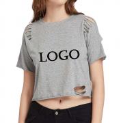 DT1368 Custom Graphic Pattern Print Distressed Ripped T Shirt