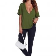 DT1384 Custom Sexy Deep V Neck Short Sleeve Loose Fit T Shirt