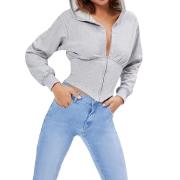 DT1239 Half Zipper Corset Sweatshirt V Neck Ruched Crop Hoodie