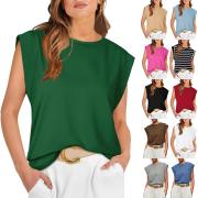 DT1329 Cap Sleeve Tank Tops T-Shirts Loose Fit Crewneck Vest Tee