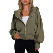 LR9018 Trendy Women Hoodie Full Zip Up Cropped Sweatshirt Jacket