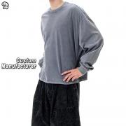 YT1023 Boxy Washed T-Shirt Long Sleeve Cotton Oversize Tops