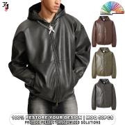 YT1140 Custom Man Vintage Washed Faux Leather Hooded Jacket