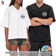 YT1153 Custom Unisex Floral Lace Spliced V Neck Mesh T Shirt