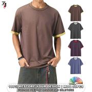 YT1163 Custom Men Vintage Contrast Cuff Short Sleeve T Shirt