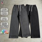 YB1145 Acid Wash Destroyed Cutout Hem Wide Leg Sweatpants