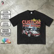 YT1143 Custom Men Vintage Wash Race Car Print T Shirt