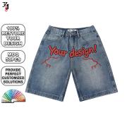 YB1148 Custom Logo Embroidery Jean Knee Length Denim Shorts