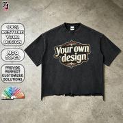 YT1141 Custom Logo Retro Washed Paint Trim Cotton T Shirt