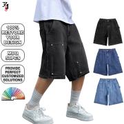 YB1151 Custom Men Loose Fit Hip Hop Knee Length Jean Shorts