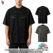 YT1164 Oversized Vintage Wash Zipper Cargo Pockets T Shirt