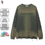 YT1157 Custom Gradient Vintage Wash Rip Long Sleeve Tee