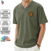 YT1172 Custom Logo Men Distressed Acid Wash Henley T Shirt