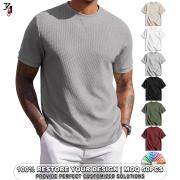 YT1174 Men Waffle Knit Short Sleeve Crew Neck T Shirt