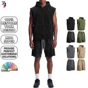 YS1179 Vintage Wash Hooded Vest Sweat Shorts 2 Pieces Set