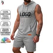 YS1003 Custom Men Hooded Tank Tops Shorts Gym Tracksuit