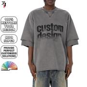 YT1185 Vintage Washed Raw Hem Deconstructed Oversized Tee