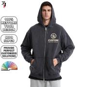 YT1028 Vintage Wash Distressed Raw Cut Edge Full Zip Hoodie