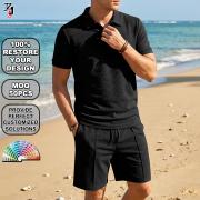 YS1004 Waffle Textured Golf Tracksuit Polo Shirt Shorts Set