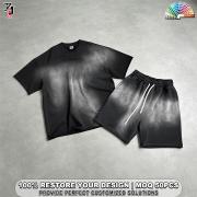 YS1181 Vintage Wash Notched Neck Tee Shorts 2 Pieces Set