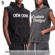 YT1179 Custom Heavyweight Vintage Washed Hooded Zip Up Vest